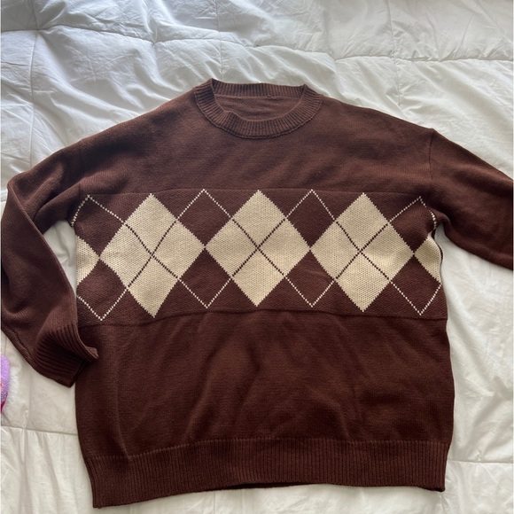 NWT SHEIN DAZY Argyle Pattern Drop Shoulder Sweater Size S(0) coffee brown - Picture 6 of 14